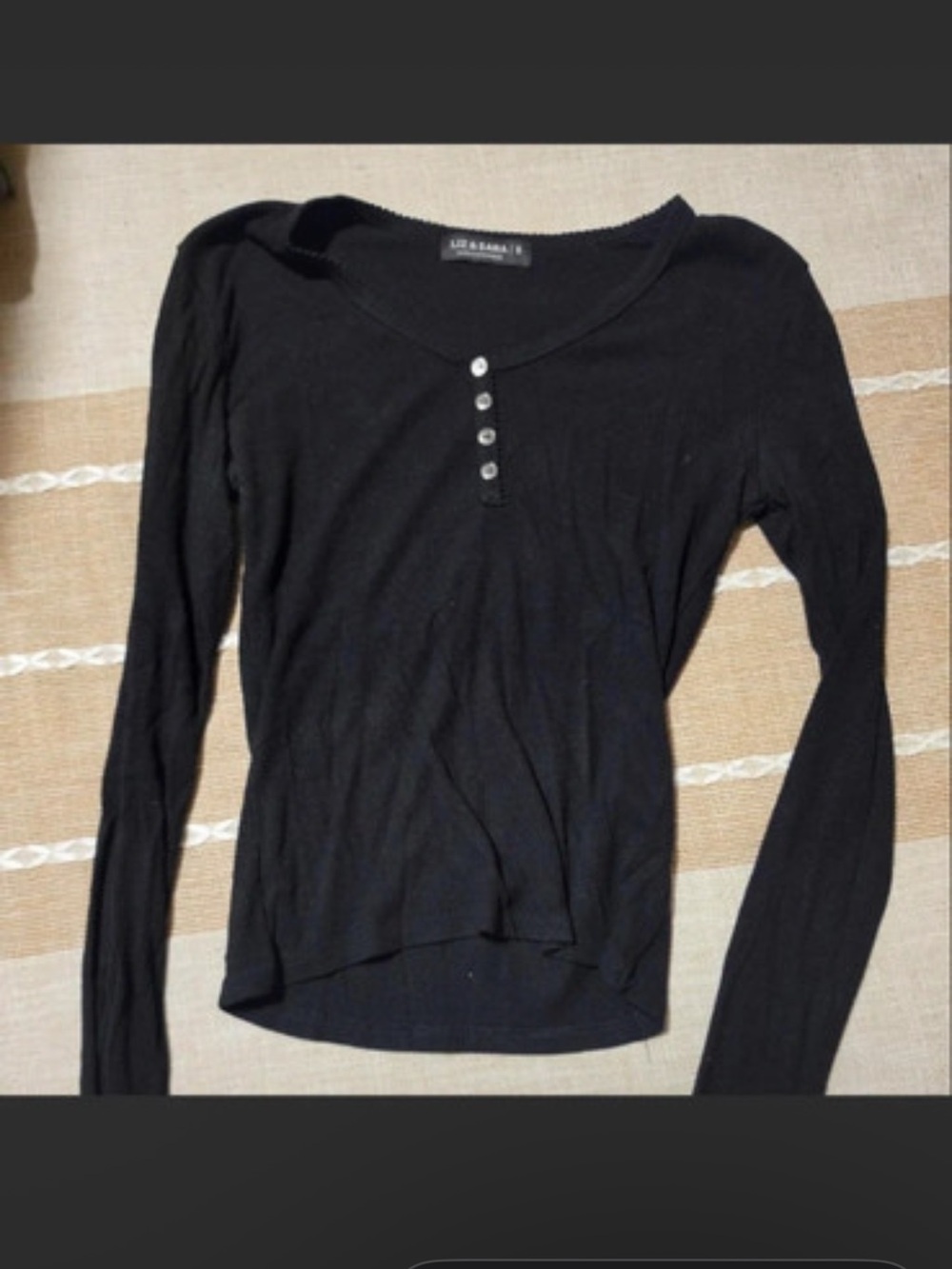 aerie Black Long Sleeve Henley Top with Button Placket